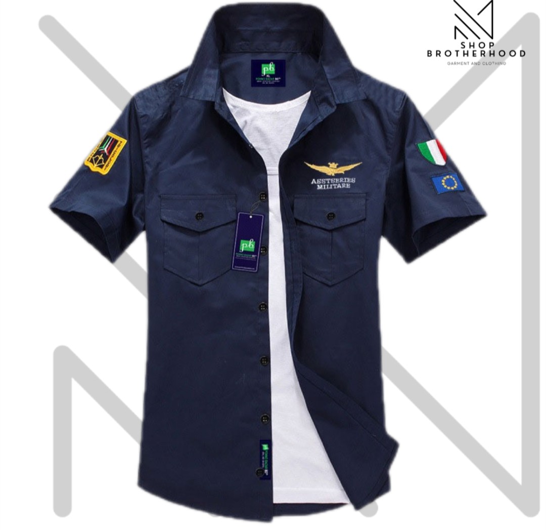 Print Shirt- Short Sleeve- Navy Blue